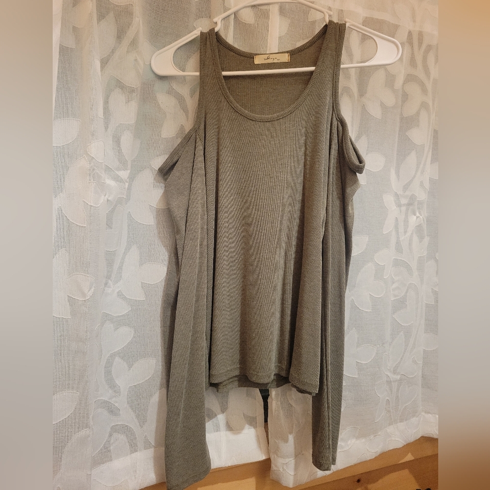 Gaze Olive Open Shoulder Top for Women